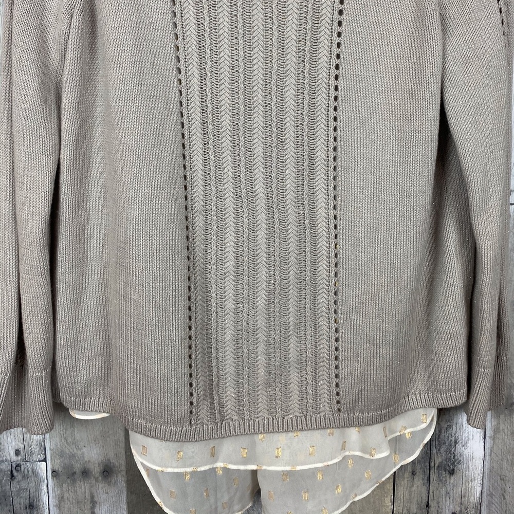 Lucky Brand Grey Chiffon Layer Sweater Size Medium - Picture 9 of 13